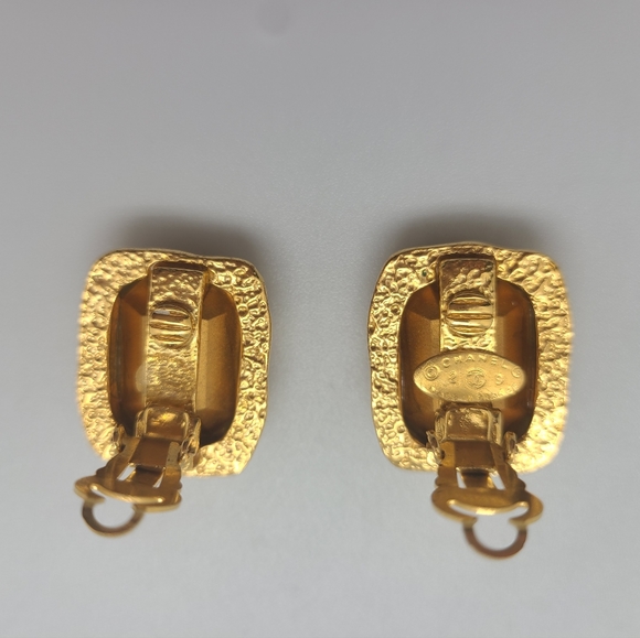 Rare Vitage Chanel Gold Plated Clear Strass Crystal Rectangle Clip On Earrings - Picture 11 of 13